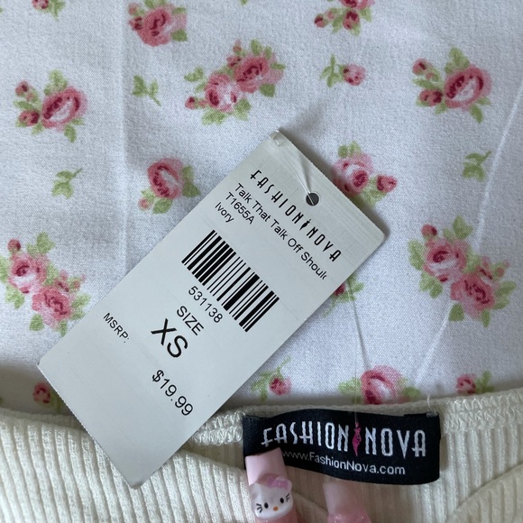 FASHION NOVA - Talk That Talk White Off The Shoulder Button Up Crop Top - Picture 2 of 6